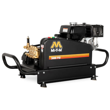 Black pressure washer with visible branding on a white background