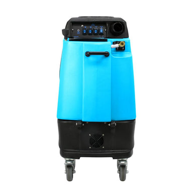 Blue and black industrial cleaning machine on a white background