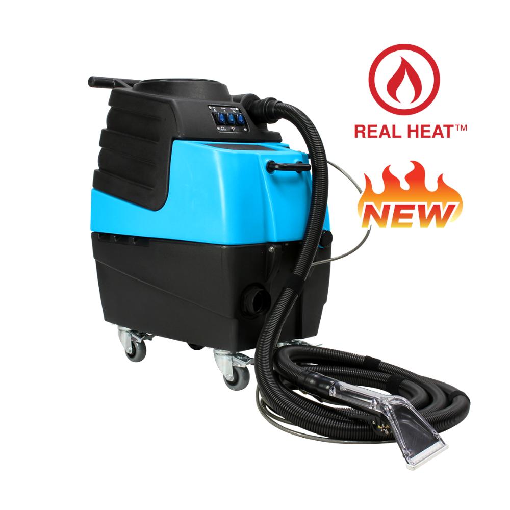 Blue and black cleaning machine with 'Real Heat' branding on a white background
