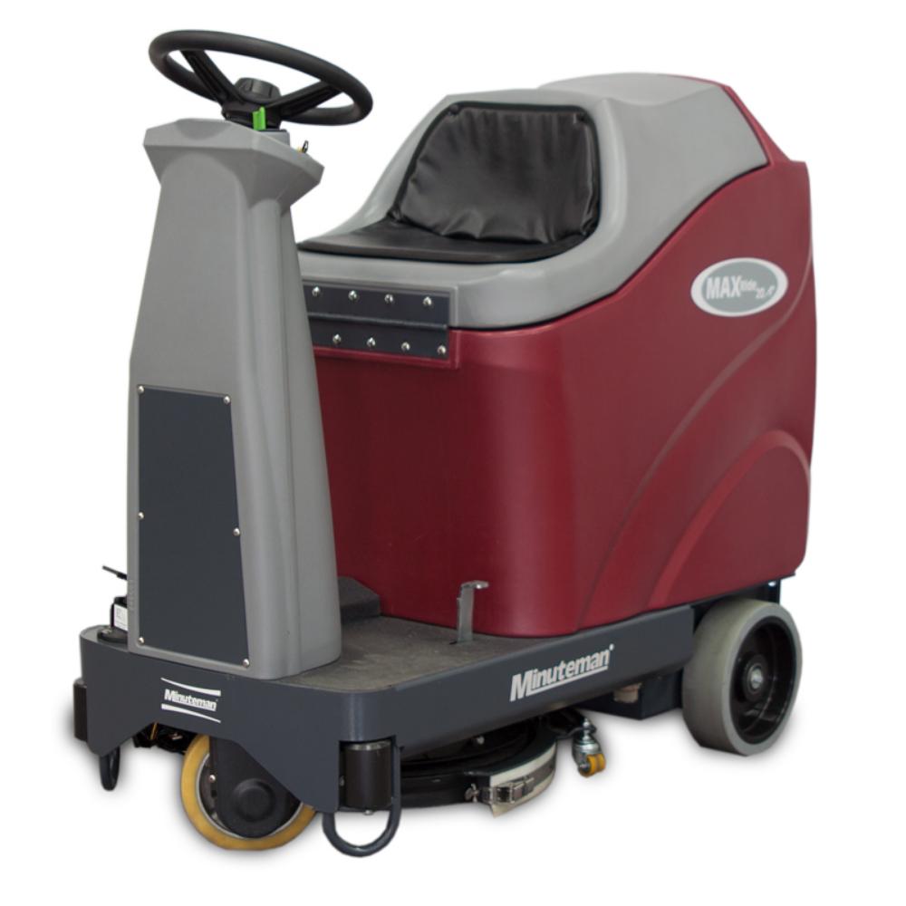 Red and grey minute man max ride 20 riding floor scrubber.
