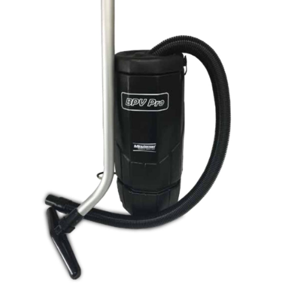 black backpack vacuum cleaner with hose and wand attachment
