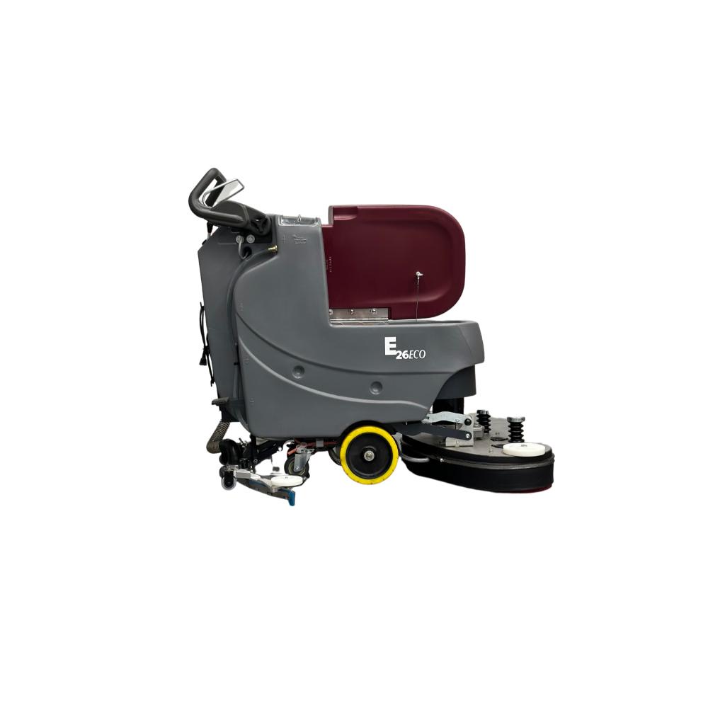 right side view of push floor scrubber eco 26 with hood open