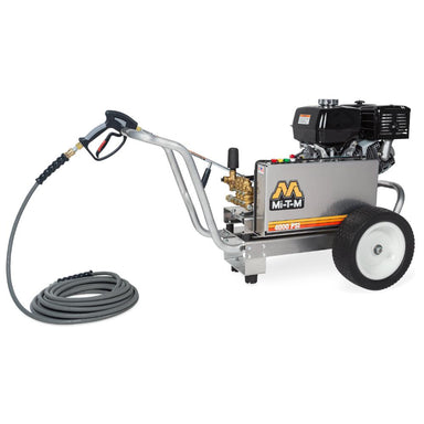 MI-T-M pressure washer with hose on a white background