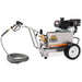 MI-T-M pressure washer with hose on a white background