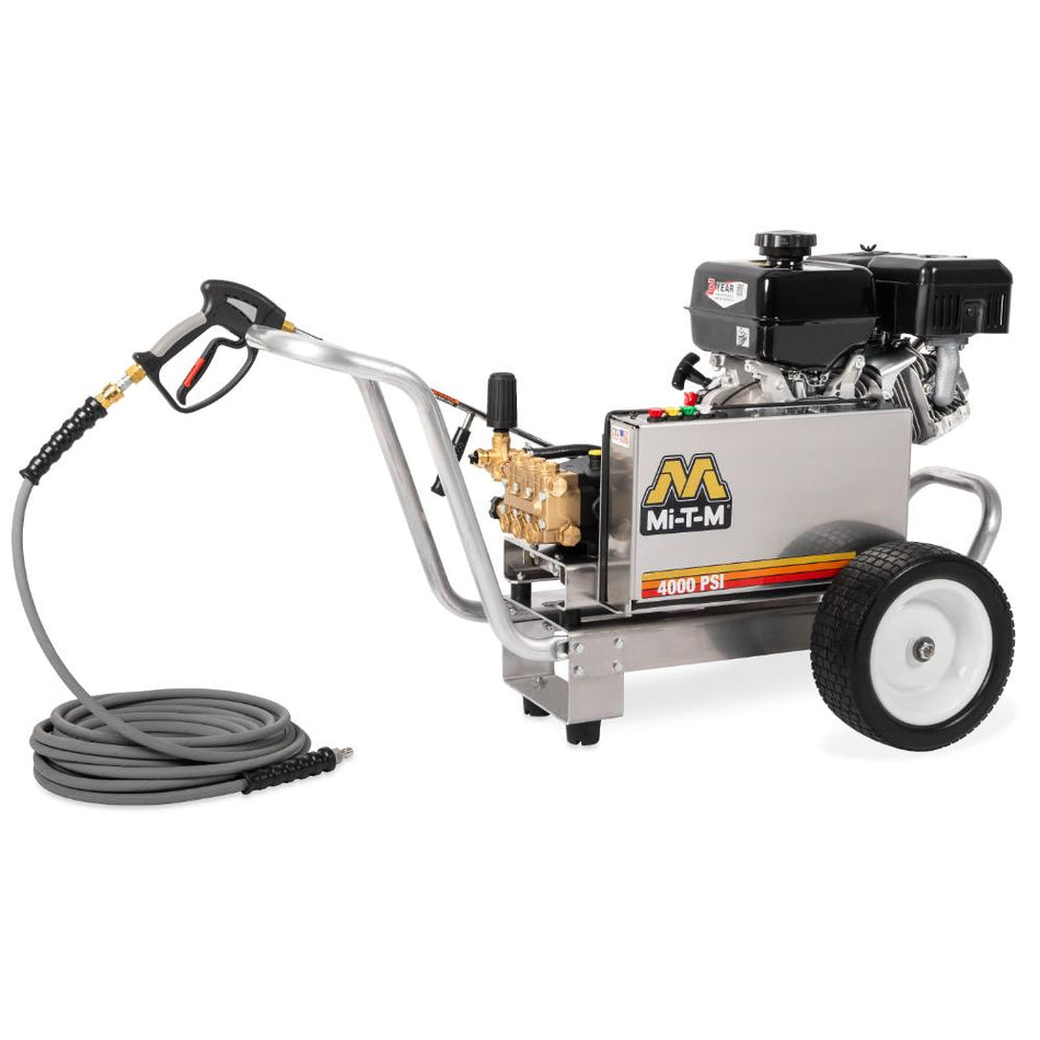 Mi-T-M-CBA-4004-1MGM Pressure washer with hose on a white background