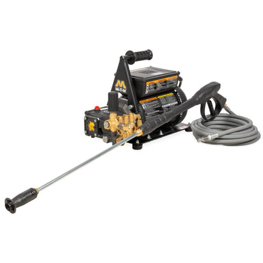 Pressure washer with lance and hose on a white background