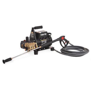 Pressure washer with lance and hose on a white background