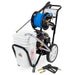 Pressure washer with hose reel and accessories on a white background