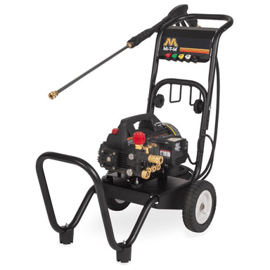 Black pressure washer with visible brand logo on a white background
