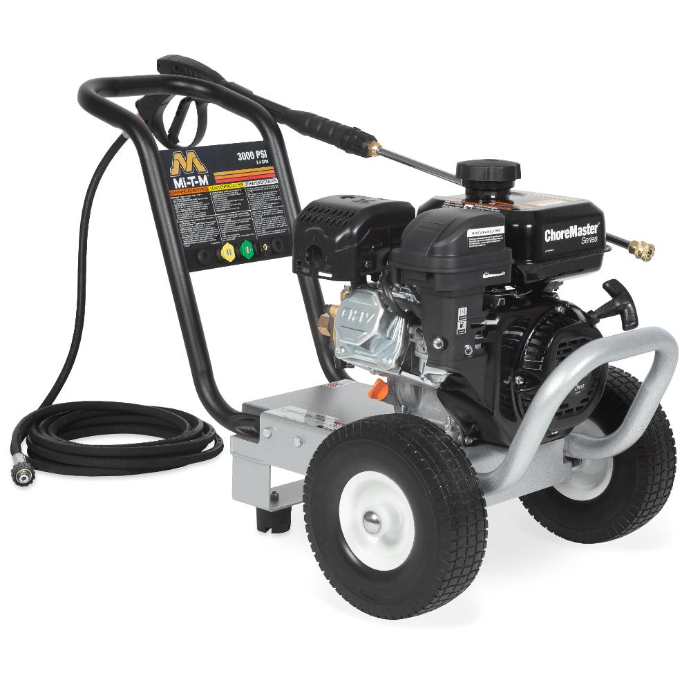 Pressure washer with hose on a white background
