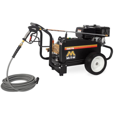 Mi-T-M pressure washer with hose on a white background