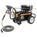 MI-T-M pressure washer with hose on a white background