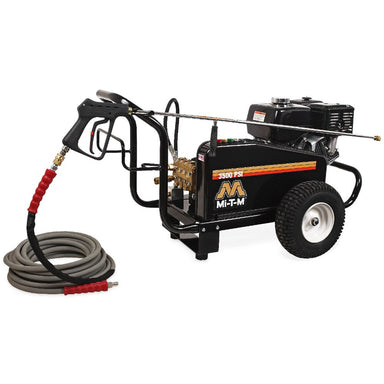 MI-T-M pressure washer with hose on a white background