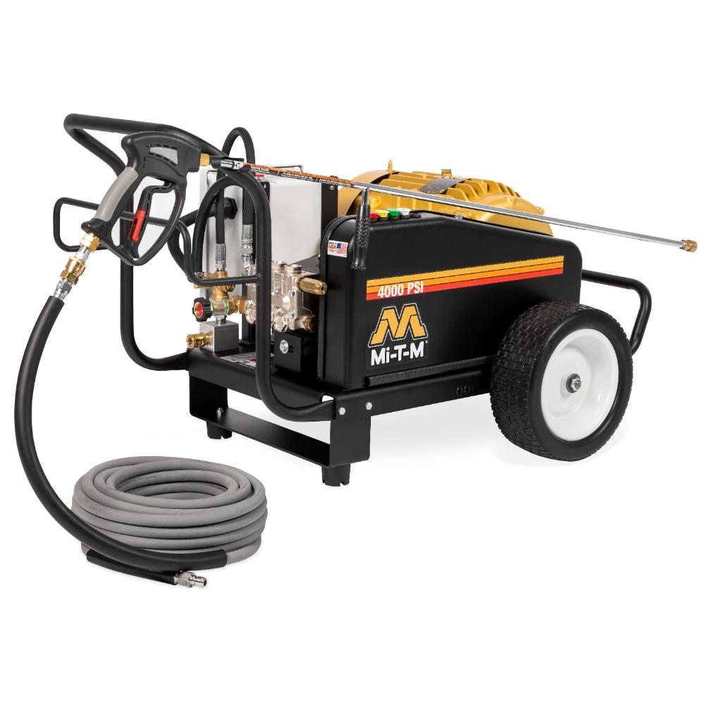 Mi-T-M-CW-4004-1ME3 pressure washer with hose on a white background