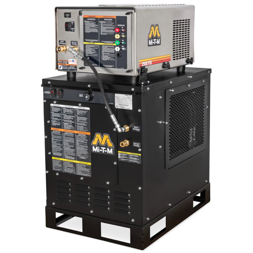 MI-T-M industrial air compressor on a white background