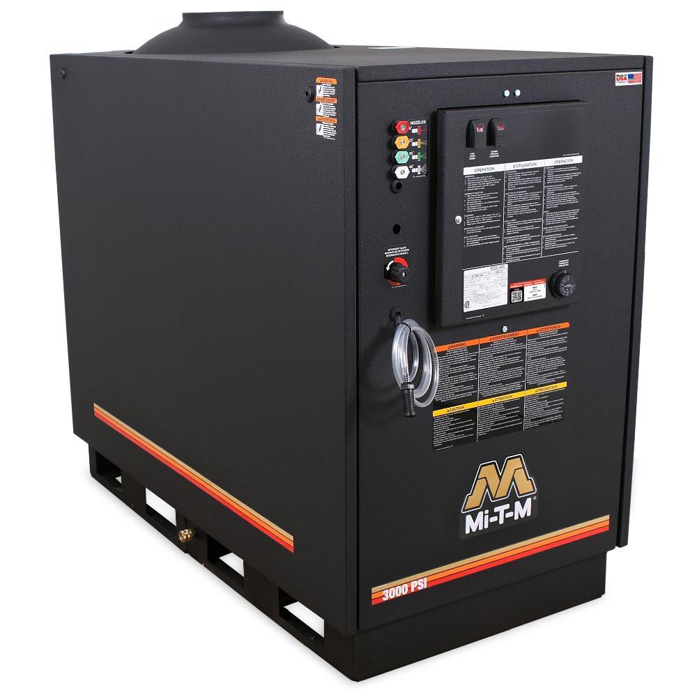 Black industrial machine with Mi-T-M logo on a white background