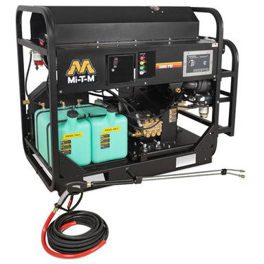 Mi-T-M pressure washer with hoses on a white background