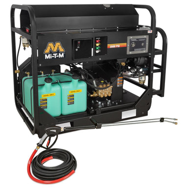 Mi-T-M pressure washer with hoses on a white background