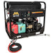 Mi-T-M portable generator with fuel tanks and hoses on a white background