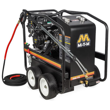 Mi-T-M pressure washer with hose on a white background