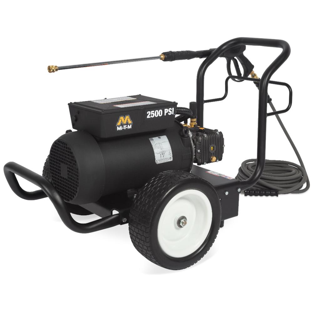 Black pressure washer with a visible brand logo on a white background