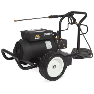 Black pressure washer with a visible brand logo on a white background