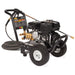 Pressure washer with engine and hose on a white background