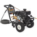 Pressure washer with hose and nozzle on a white background
