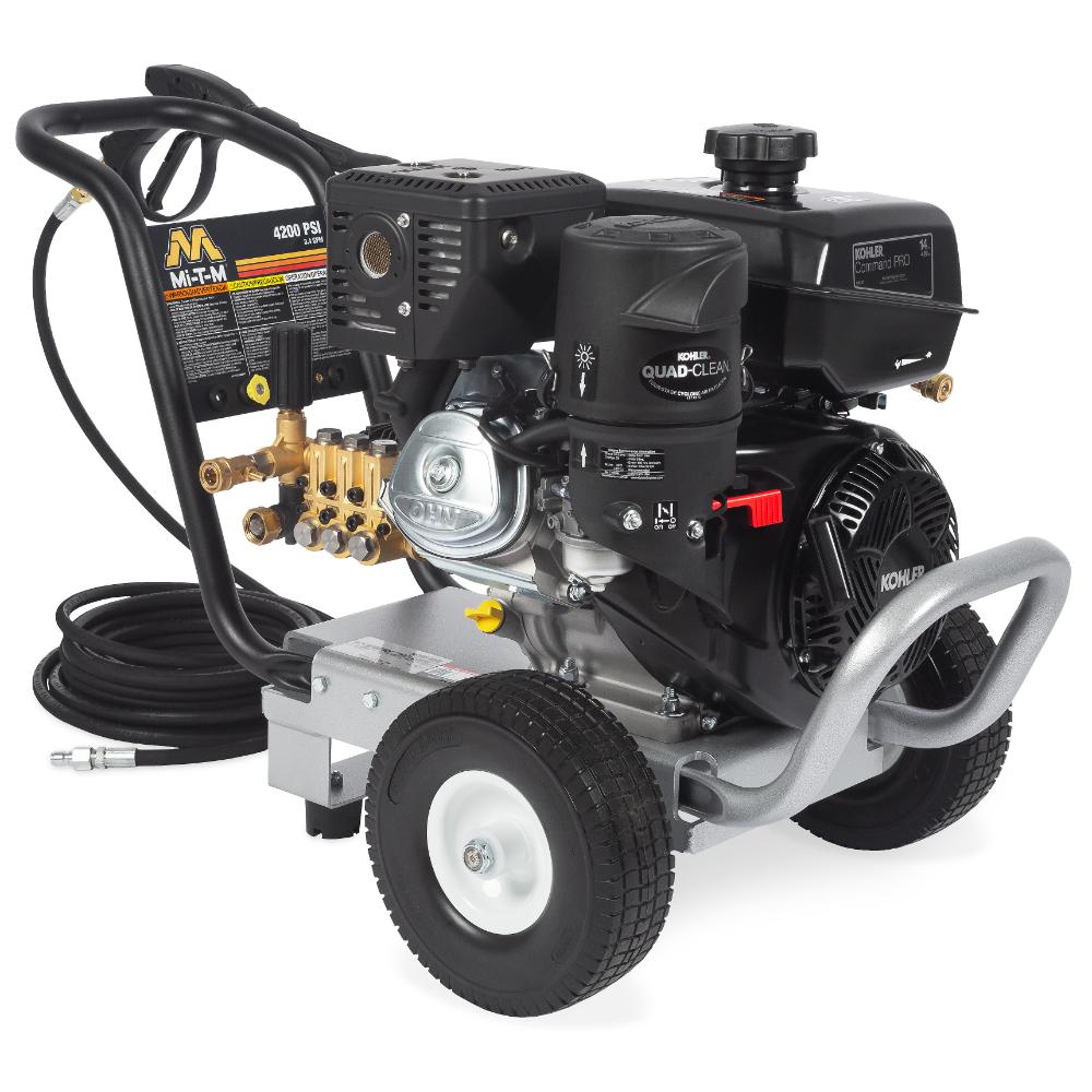 Pressure washer with visible brand logo on a white background