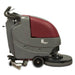 MinuteMan E20 Manual Right side of e20 Grey and Red push Floor Scrubber with front circular cleaning pad
