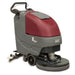 MinuteMan E20 Manual Grey and Red Push Floor Scrubber with squeegee on the bottom in the back