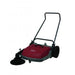 Red and black minute man push vacuum Minute Man Kleen Sweep 27 resembles a push lawn mower.