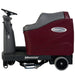 Left view of red and grey minute man max ride 26 floor scrubber