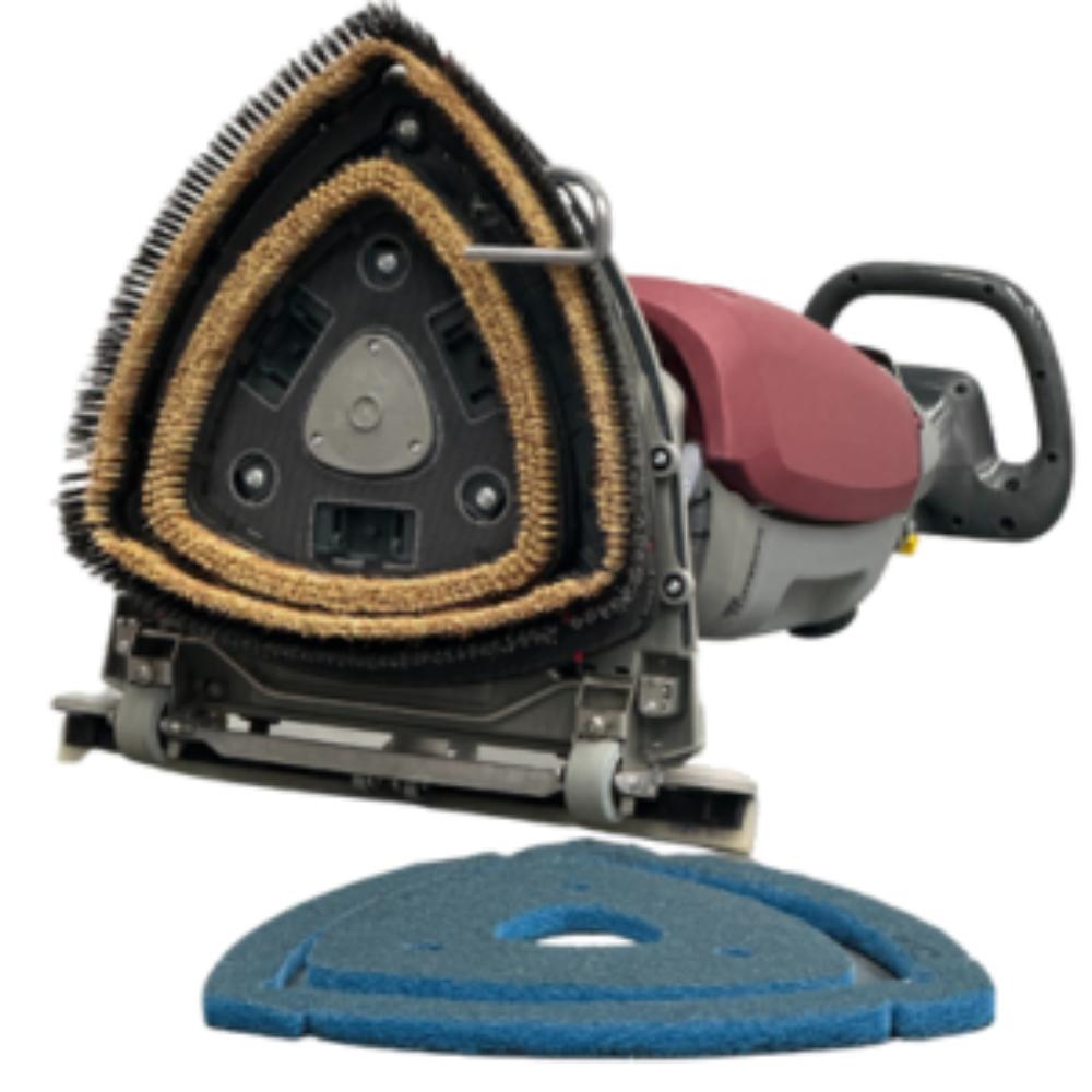 MinuteMan Scrubmaster B5 Bottom Interchangeable Scrub pad section of B5 with blue triangle pad laying next to it