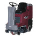 Front Angled view of the red and grey Minute man X ride 28 riding carpet cleaner