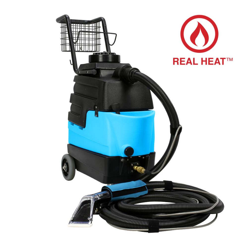 Blue and black pressure washer with 'Real Heat' logo on a white background