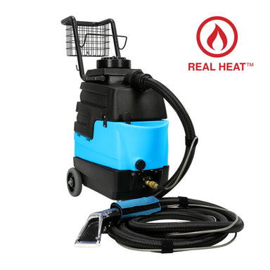 Blue and black pressure washer with 'Real Heat' logo on a white background