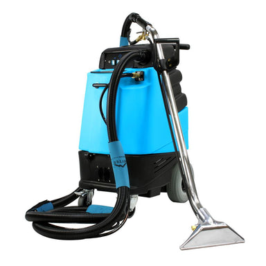Blue and black carpet cleaning machine on a white background