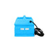 Blue electronic device with a black cable on a white background
