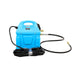 Blue pressure washer with black hoses on a white background