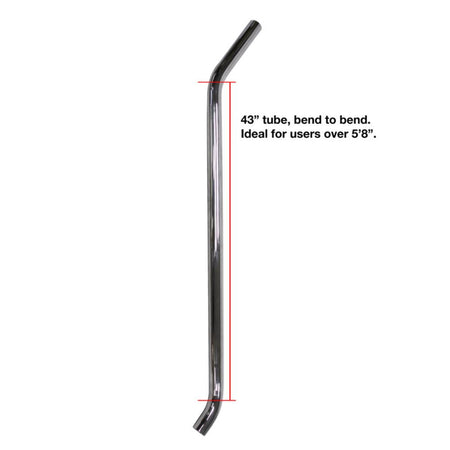 Mytee-8314T Chrome handlebar with dimensions and user height recommendation on a white background