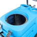 Close-up of a blue industrial dryer with a white background