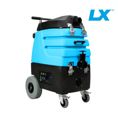 Blue and black cleaning machine with LX logo on a white background