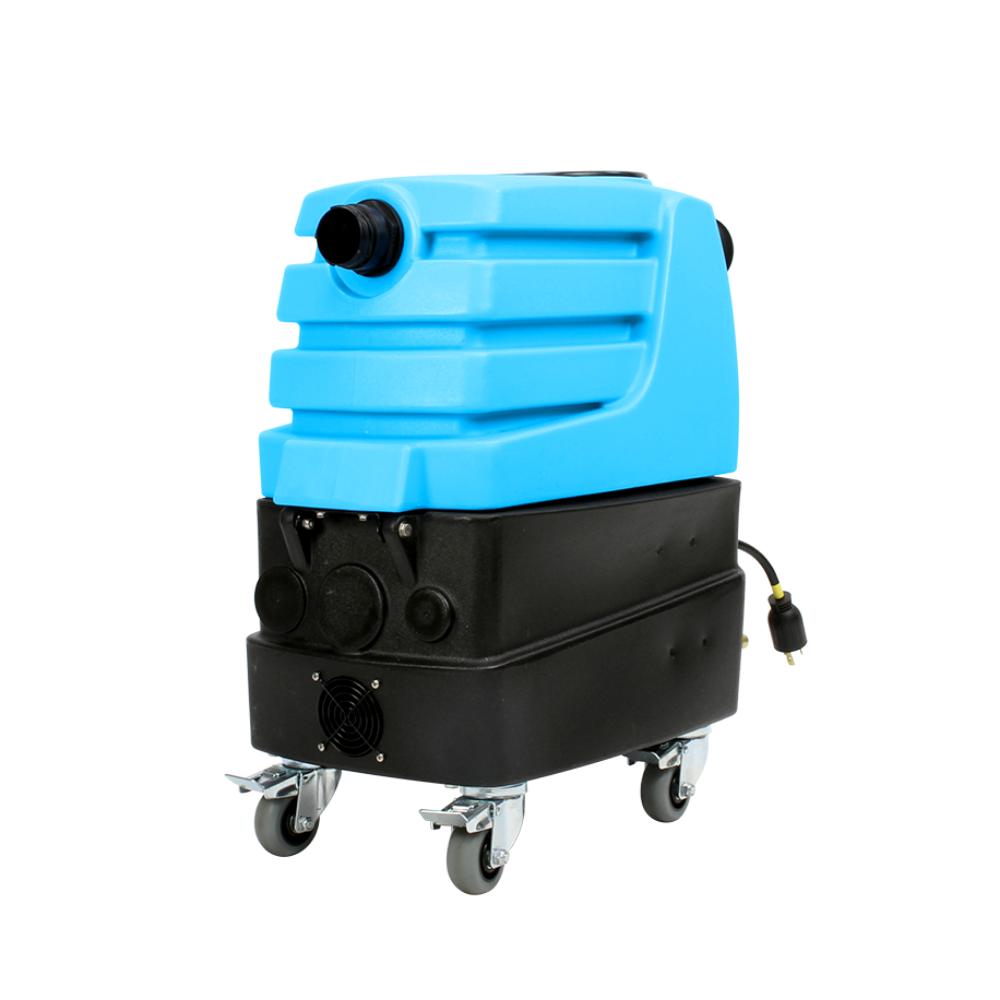 Blue and black industrial cleaning machine on a white background