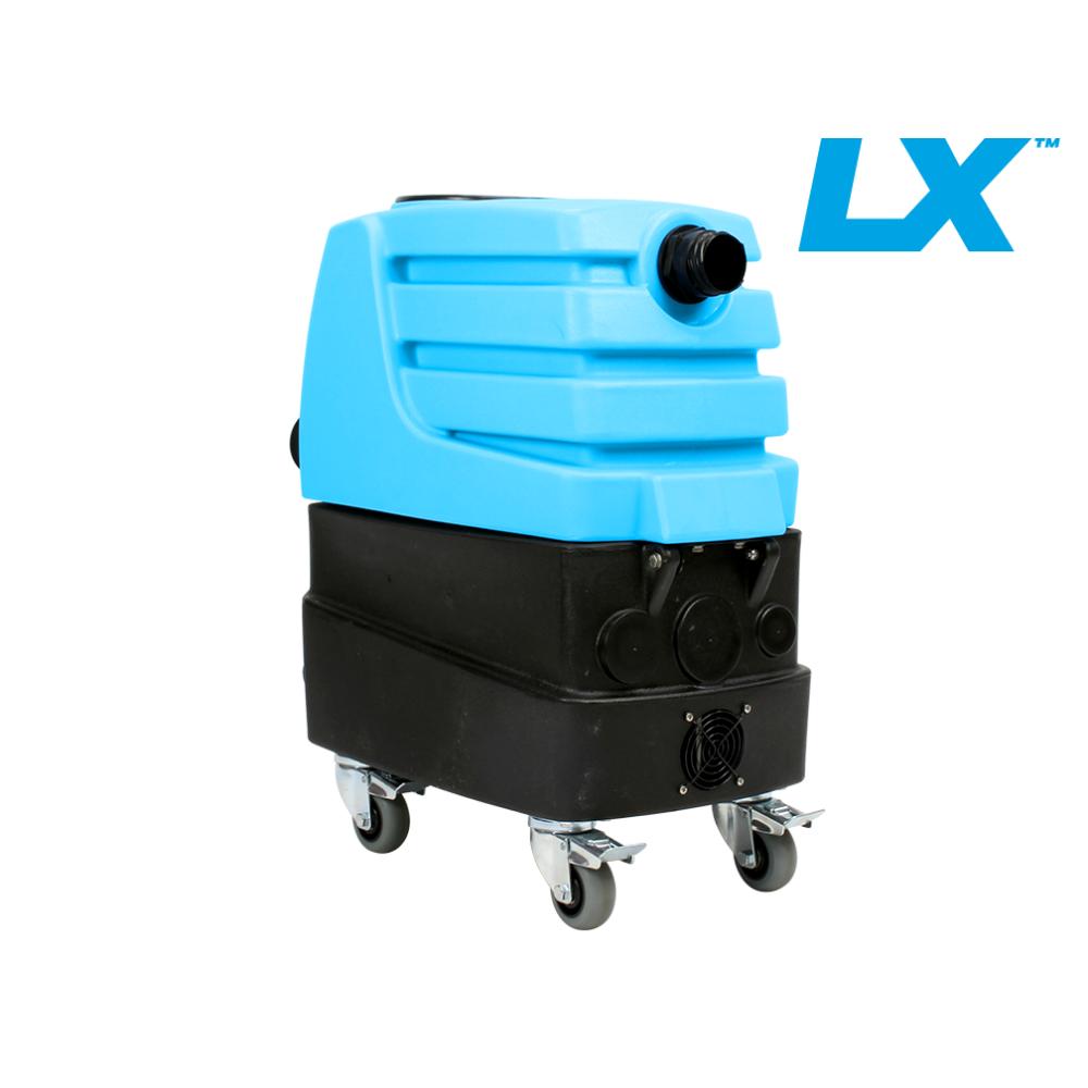 Blue and black cleaning machine with LX logo on a white background