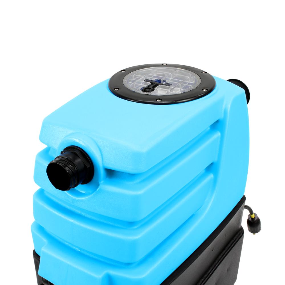 Blue air compressor with a black valve on a white background