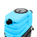 Blue air compressor with a black valve on a white background