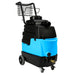 Blue and black cleaning machine with a basket on a white background