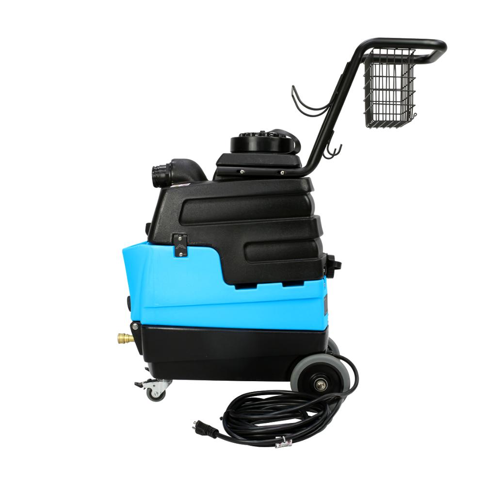 Blue and black cleaning machine with a basket on a white background