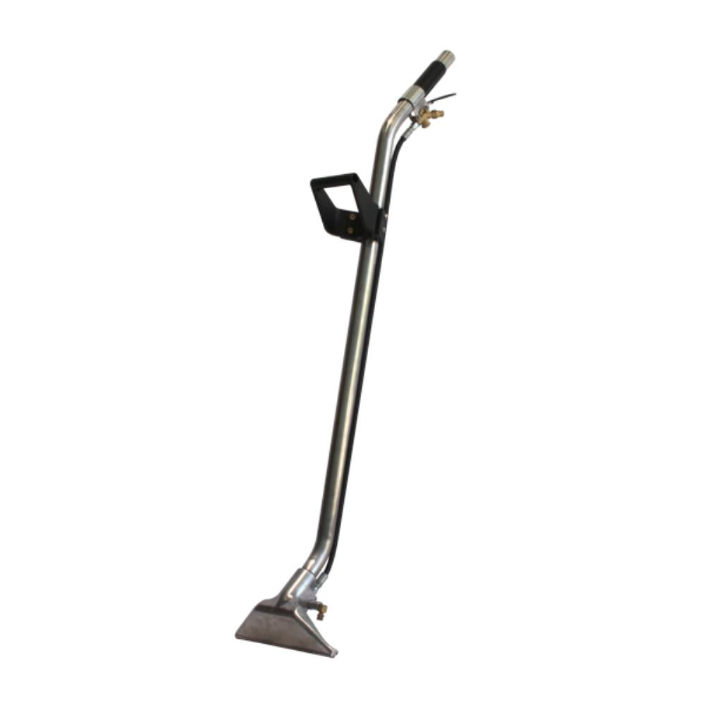 Carpet cleaning machine with long hose and nozzle on a white background